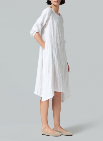 White Linen Flare Midi Dress