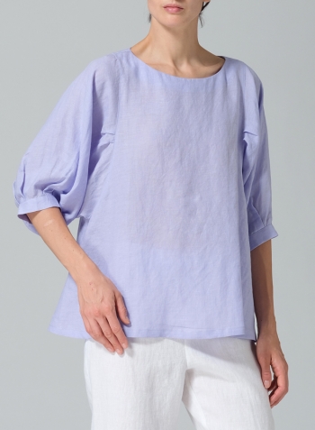 Lavender Linen Pleated Sleeve Top