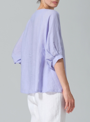 Lavender Linen Pleated Sleeve Top