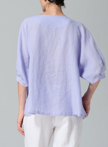 Lavender Linen Pleated Sleeve Top