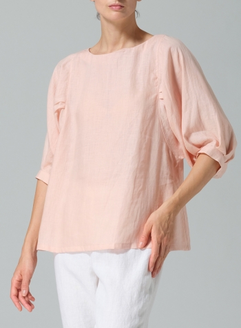 Rose Pink Linen Pleated Sleeve Top