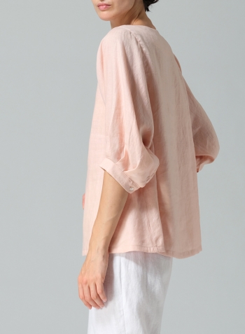 Rose Pink Linen Pleated Sleeve Top