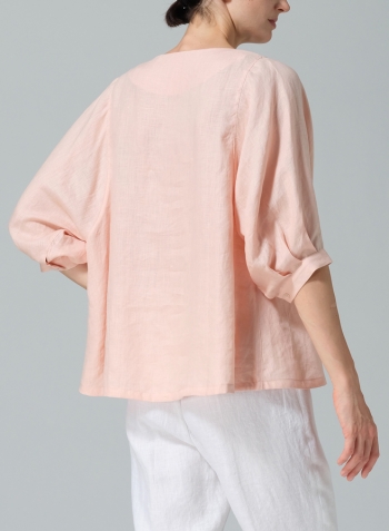 Rose Pink Linen Pleated Sleeve Top