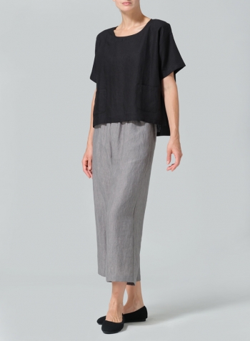 Black Linen Half Sleeve Boxy Top