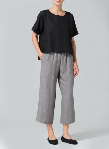 Black Linen Half Sleeve Boxy Top