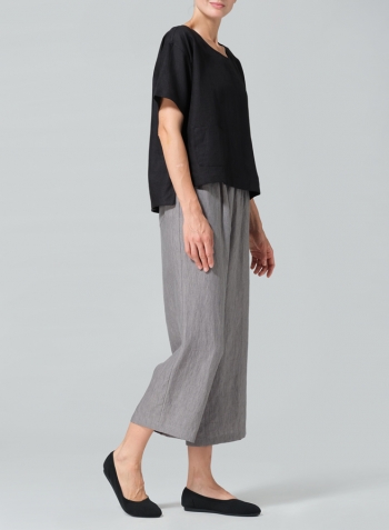 Black Linen Half Sleeve Boxy Top