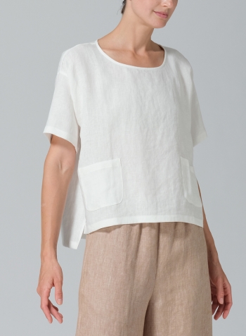 Ivory White Linen Half Sleeve Boxy Top