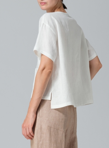 Ivory White Linen Half Sleeve Boxy Top