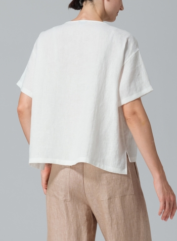 Ivory White Linen Half Sleeve Boxy Top