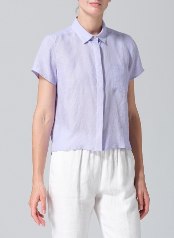 Lavender Linen Short Sleeve Mini-point Collar Shirt