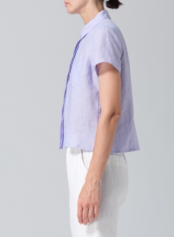 Lavender Linen Short Sleeve Mini-point Collar Shirt