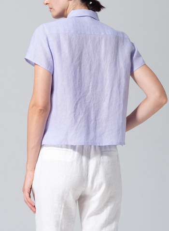 Lavender Linen Short Sleeve Mini-point Collar Shirt