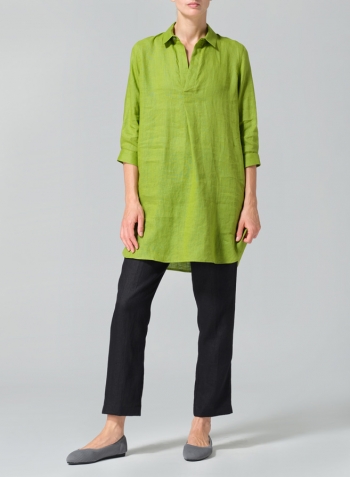 Green Linen Classic Shirt Tunic