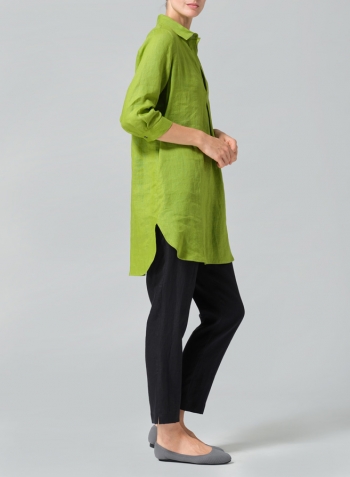 Green Linen Classic Shirt Tunic