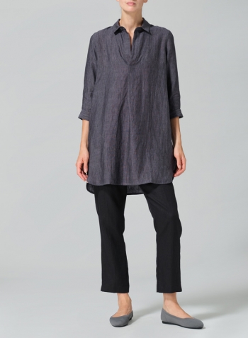 Smokey Blue Gray Linen Classic Shirt Tunic