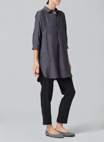 Smokey Blue Gray Linen Classic Shirt Tunic