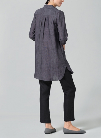 Smokey Blue Gray Linen Classic Shirt Tunic