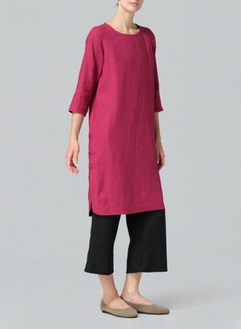 Claret Violet Linen Handmade Knot Long Tunic