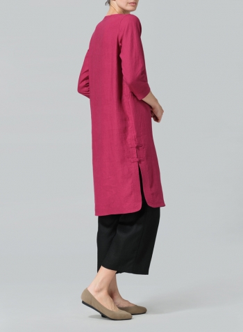 Claret Violet Linen Handmade Knot Long Tunic