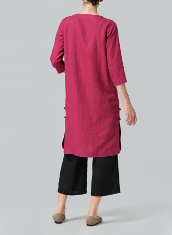 Claret Violet Linen Handmade Knot Long Tunic