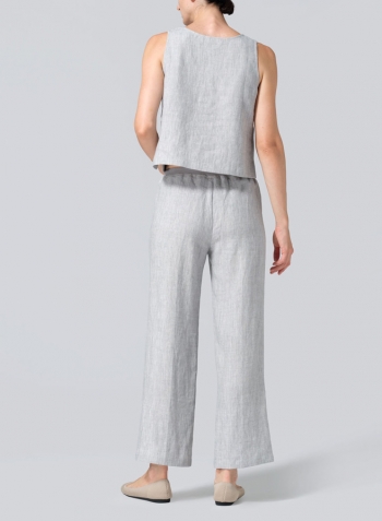 Two Tone Light Gray Linen Straight Leg Pants Set