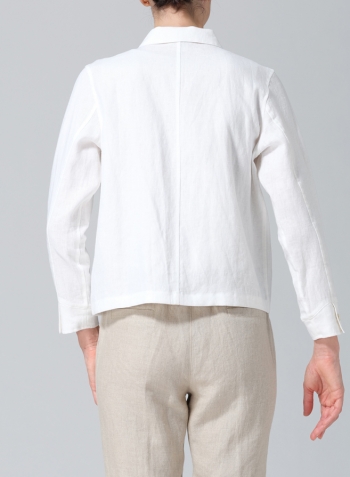 White Linen Cropped Shirt Jacket with Pockets