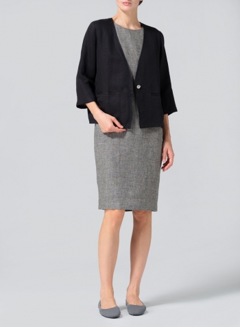 Black Linen Single-Button Boxy Fit Jacket