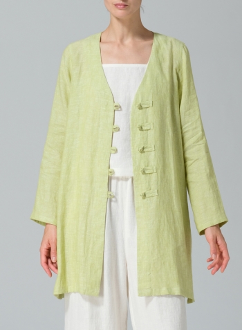 Lime Linen Handmade Knot Buttons Straight-Cut Top Set