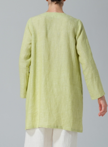 Lime Linen Handmade Knot Buttons Straight-Cut Top Set