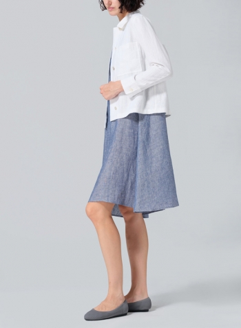 Two Tone Denim Linen A-line Scoop Neck Tunic Set