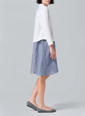 Two Tone Denim Linen A-line Scoop Neck Tunic Set