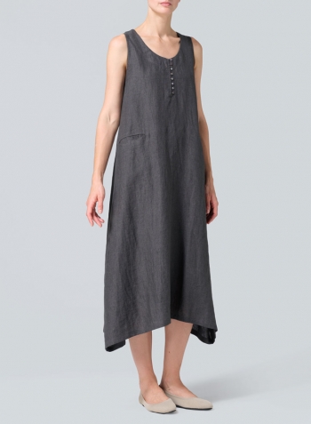 Dark Gray Linen Sleeveless Long Dress