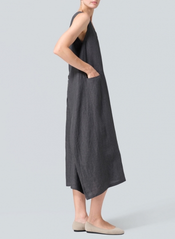 Dark Gray Linen Sleeveless Long Dress