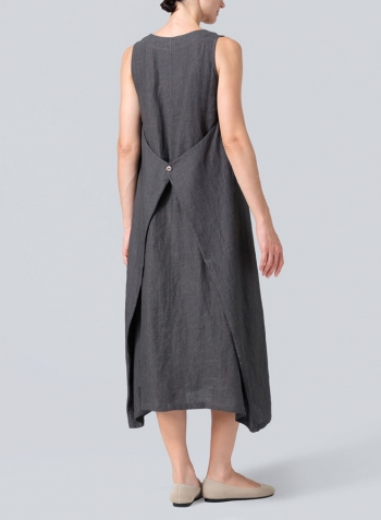 Dark Gray Linen Sleeveless Long Dress