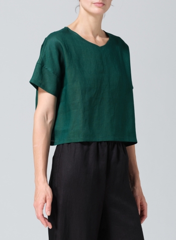 Dark Jade Two Tone Linen Round Neck Box Top