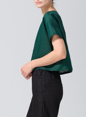 Dark Jade Two Tone Linen Round Neck Box Top