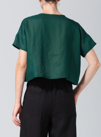 Dark Jade Two Tone Linen Round Neck Box Top