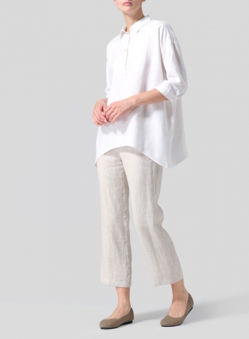 White Linen Oversized Straight-Cut Shirt