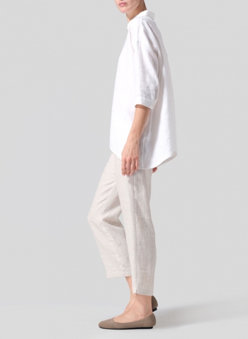 White Linen Oversized Straight-Cut Shirt