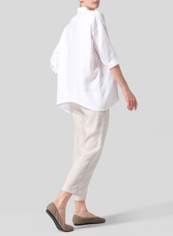 White Linen Oversized Straight-Cut Shirt