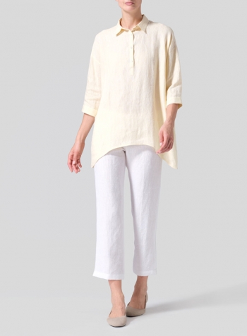 Lemon Chiffon Linen Oversized Straight-Cut Shirt