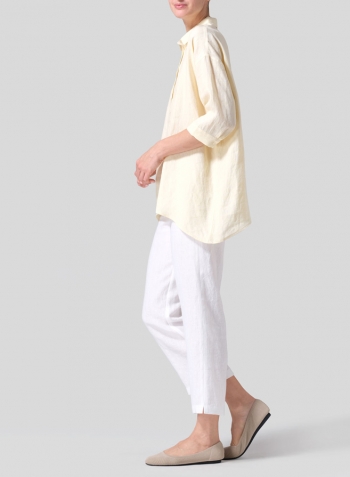 Lemon Chiffon Linen Oversized Straight-Cut Shirt