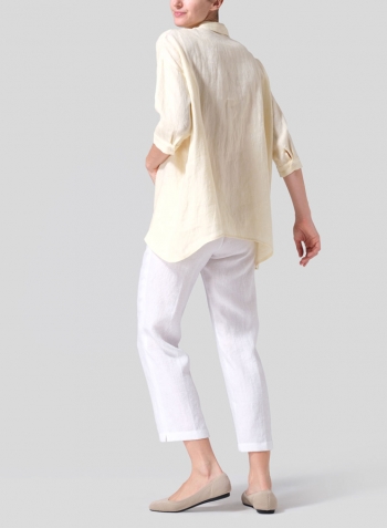 Lemon Chiffon Linen Oversized Straight-Cut Shirt