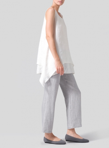 Off White Linen Sleeveless Layered Lightweight Top