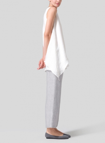 Off White Linen Sleeveless Layered Lightweight Top