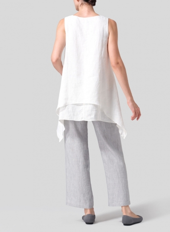 Off White Linen Sleeveless Layered Lightweight Top