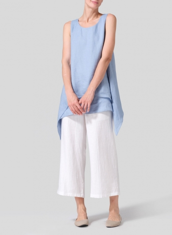 Sky Blue Linen Sleeveless Layered Lightweight Top