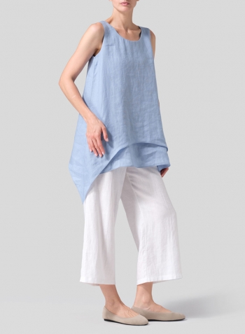 Sky Blue Linen Sleeveless Layered Lightweight Top