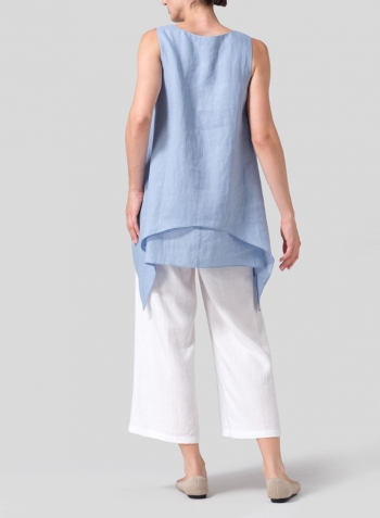 Sky Blue Linen Sleeveless Layered Lightweight Top