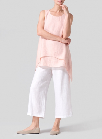 Rose Pink Linen Sleeveless Layered Lightweight Top